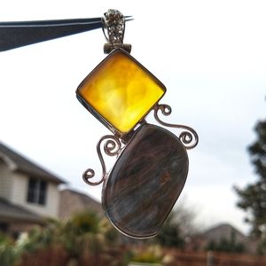 Huge natural stone sterling silver pendant